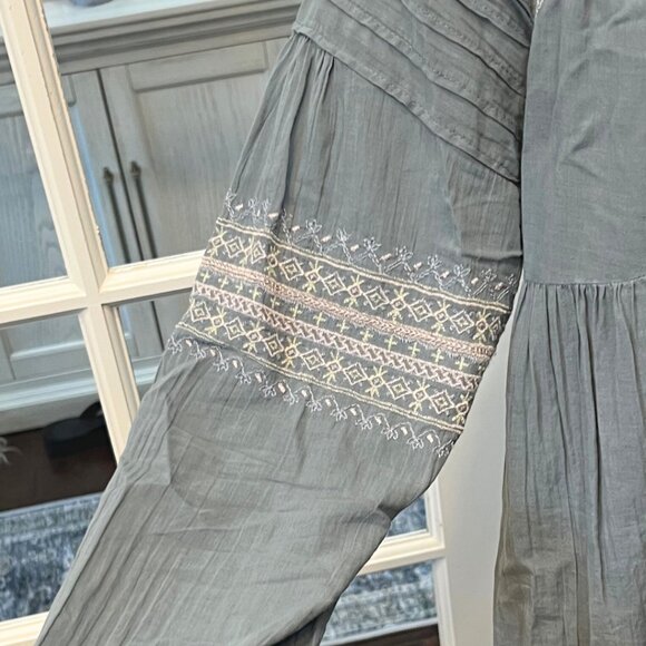 Lucky Brand Embroidered Boho Dress with Tassels Blue Gray S - Picture 5 of 10